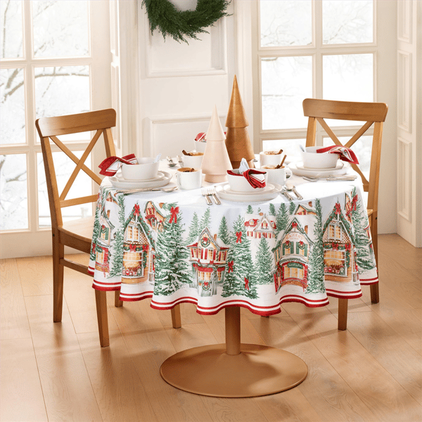 Threadmade Storybook Christmas Village Holiday Tablecloth