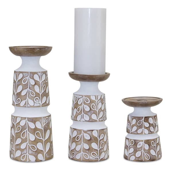 Melrose Wooden Leaf Pattern Candle Holder  - Set of 3