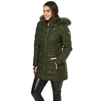 Plus Size Michael Kors Long Camo Embossed Puffer Jacket w/Hood - Boscov's