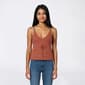 Juniors Pink Rose V Neck Pointelle Lacing Cami With Beads - image 4