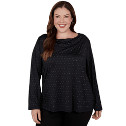 Plus Size Emaline Lavender Revelry Long Sleeve Cowl Neck Rhinest