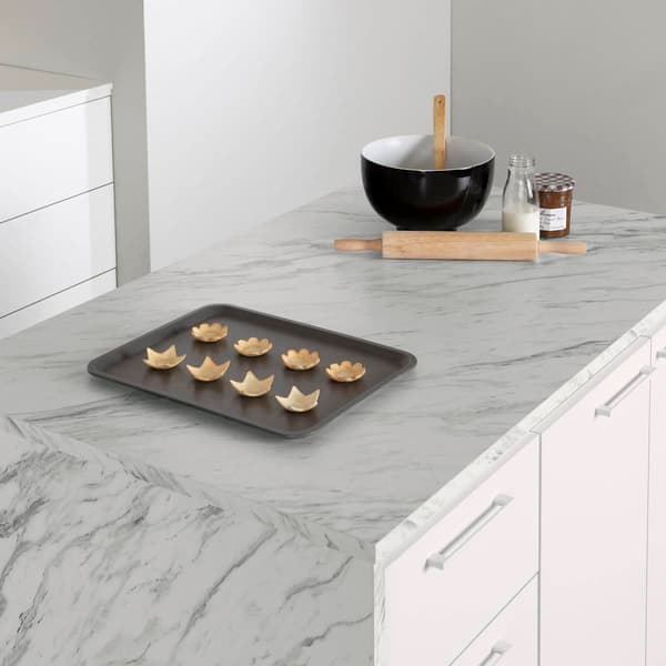 South Shore Myro Faux White Marble Kitchen Island