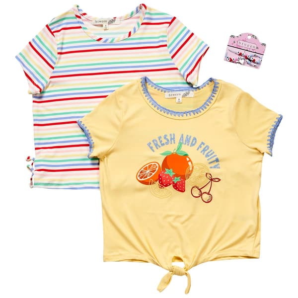 Girls (7-12) BTween(R) 2pk. Tie Front Fruit/Stripe Tops - image 