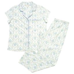 Womens Laura Ashley® Short Sleeve Floral Trellis Pajama Set-White