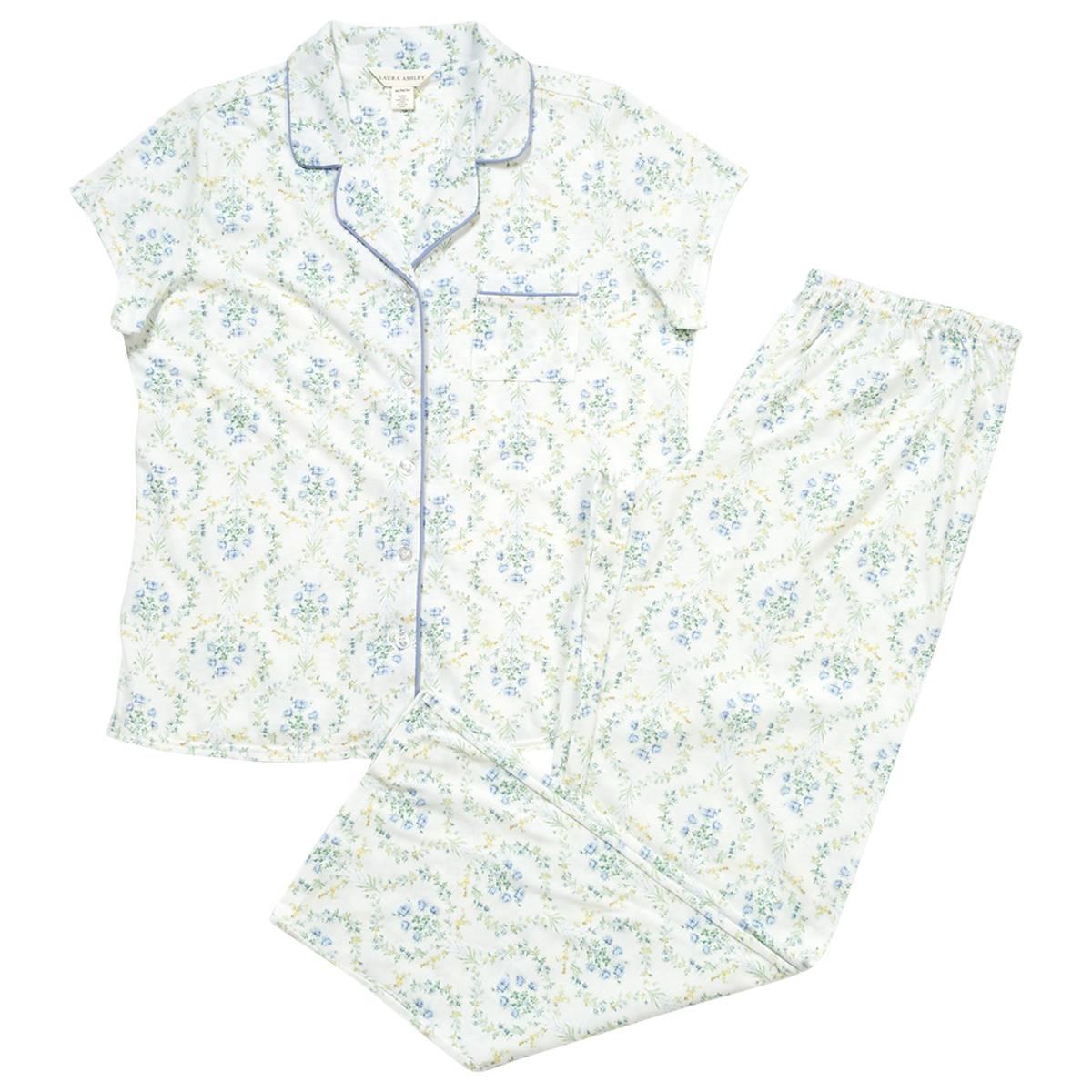 Womens Laura Ashley® Short Sleeve Floral Trellis Pajama Set-White