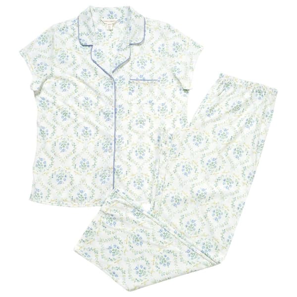 Womens Laura Ashley® Short Sleeve Floral Trellis Pajama Set-White