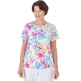 Womens Alfred Dunner Key Items Short Sleeve Floral Leaf Tee
