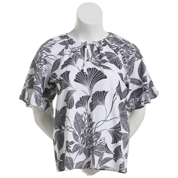 Womens Zac & Rachel Short Ruffle Sleeve Leaf Blouse - image 