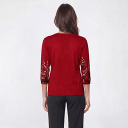 Womens Emily Daniels 3/4 Sleeve Botanical Rhinestone Sweater
