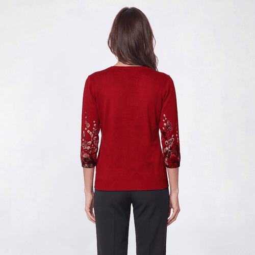 Womens Emily Daniels 3/4 Sleeve Botanical Rhinestone Sweater