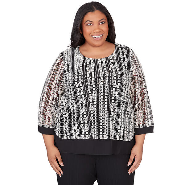 Plus Size Alfred Dunner Opposites Attract Stripe w/Woven Trim Top - image 