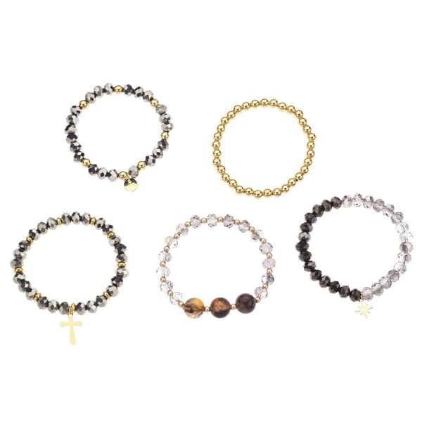 Ashley Cooper(tm) 5pc. Tri-Tone Brown Beaded Stretch Bracelets - image 