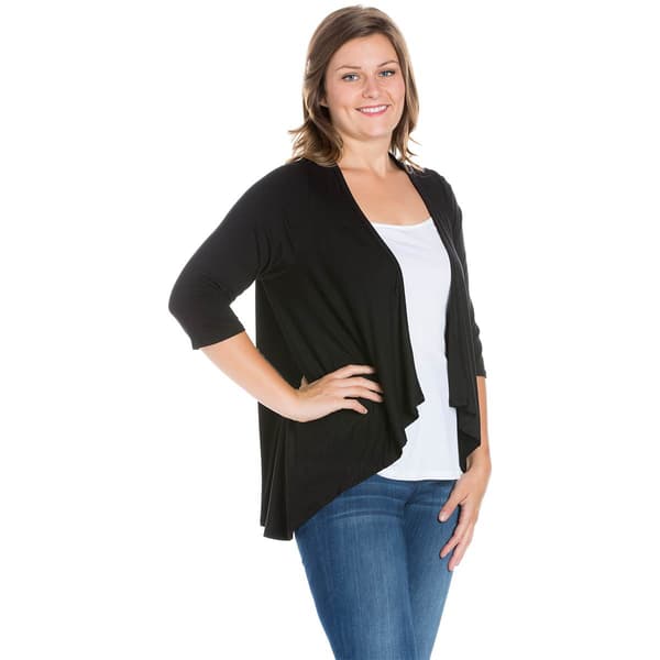 Plus Size 24/7 Comfort Apparel Elbow Sleeve Open Cardigan
