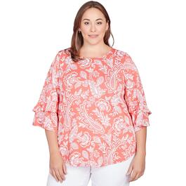 Plus Size Ruby Rd. Patio Party 3/4 Sleeve Monotone Paisley Blouse