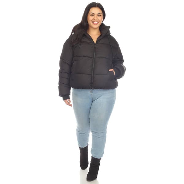 Plus Size White Mark Zip Hooded Bomber Puffer Coat