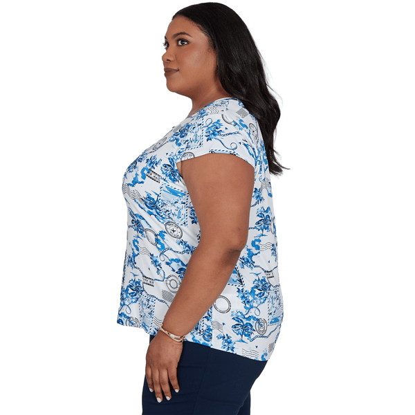 Plus Size Emaline Key Items Cap Sleeve Tropical Postcard Tee