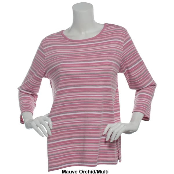 Petite Hasting & Smith 3/4 Sleeve Stripe Open Crewneck