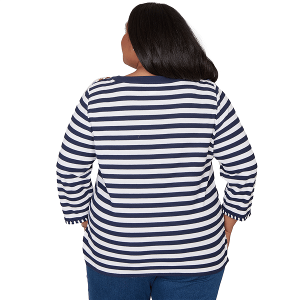 Plus Size Alfred Dunner Port Side 3/4 Sleeve Pique Stripe Sweater - image 
