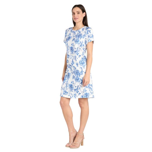 Petite R&M Richards Floral Print Linen T-Shirt Shift Dress