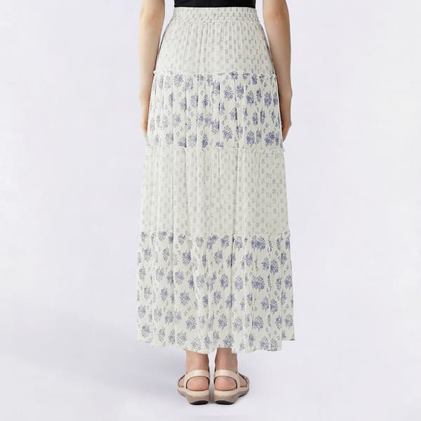 Juniors Pink Rose Gauze Tier Elastic Waist Midi Skirt - CREAM
