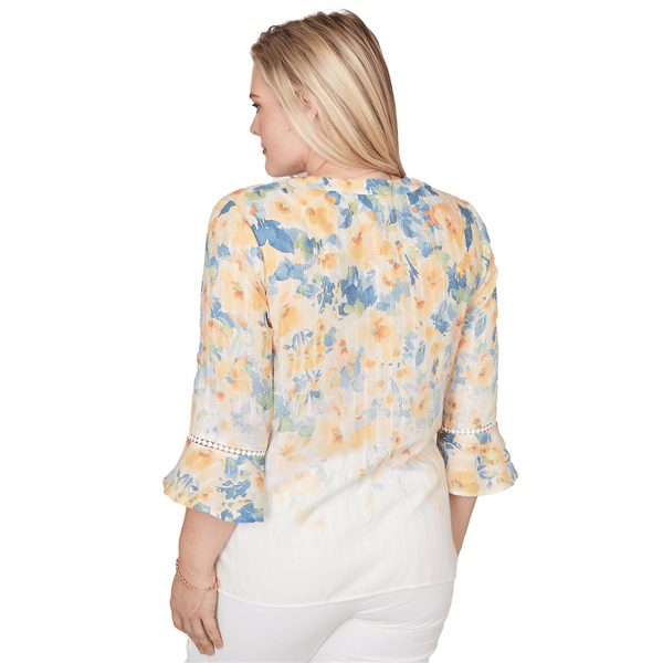 Womens Alfred Dunner Out Of The Blue Flounce Sleeve Floral Blouse