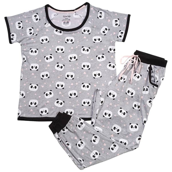 Juniors Pillow Talk Short Sleeve Panda Hearts Joggers Pajama Set - image 