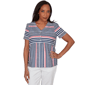 Petite Alfred Dunner Port Side V Neck Splice Stripe Blouse - image 1
