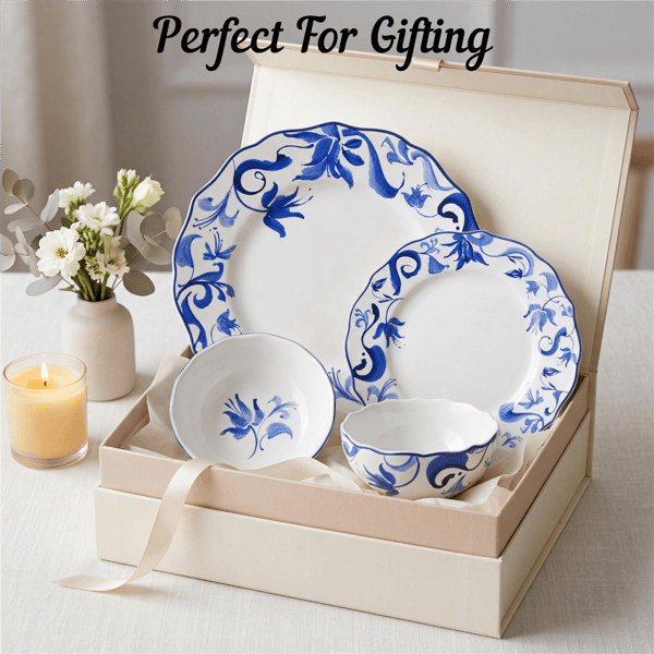 222 Fifth Ayla 12pc. Blue Porcelain Dinnerware Set