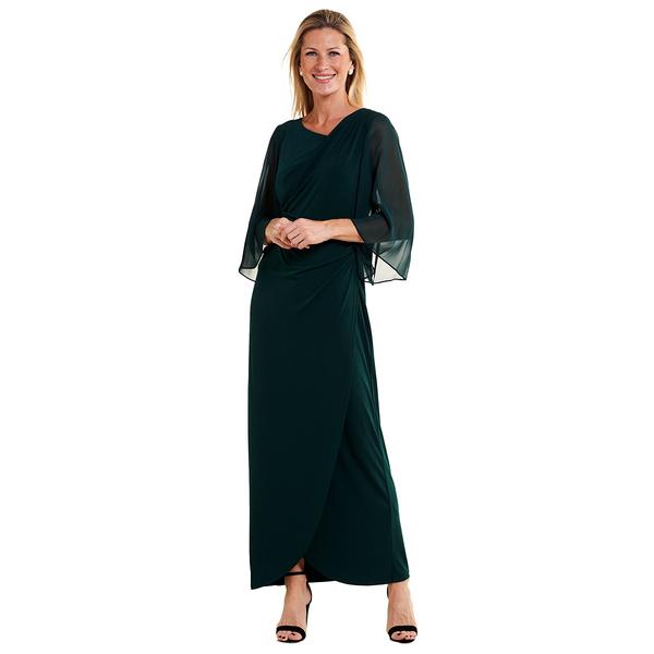 Womens Connected Apparel Sheer Wide Sleeve Asymmetric ITY Gown