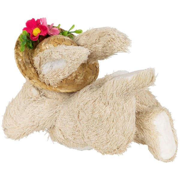 Northlight Seasonal Rabbit with Floral Straw Hat Easter Figurine