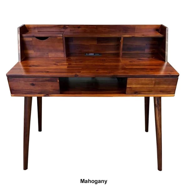 Casual Contemporary Living Solid Acacia Desk w/ Charging Station