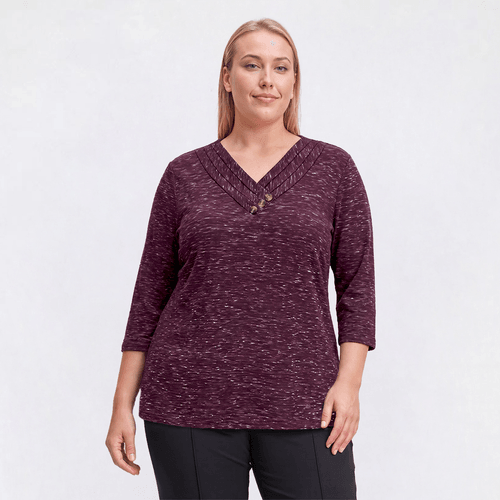 Plus Size Hasting & Smith 3/4 Sleeve Pleat Crossover V-Neck Tee - image 