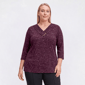 Plus Size Hasting & Smith 3/4 Sleeve Pleat Crossover V-Neck Tee - image 1