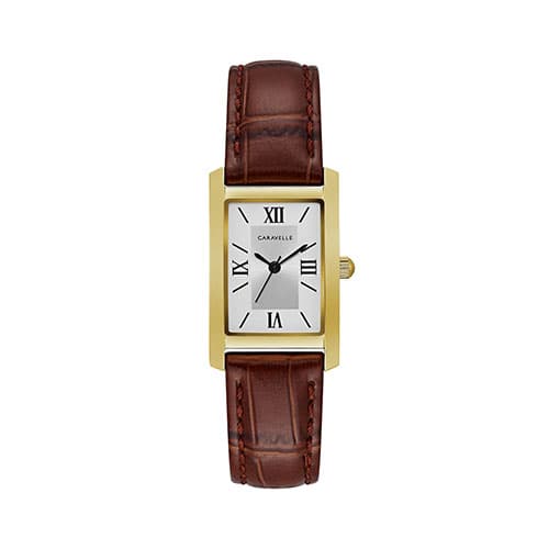 Womens Caravelle Rectangular Brown Strap Watch - 44L234