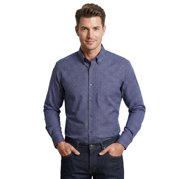 Mens Christian Aujard Fitted Checkered Dress Shirt - Navy/Purple - image 