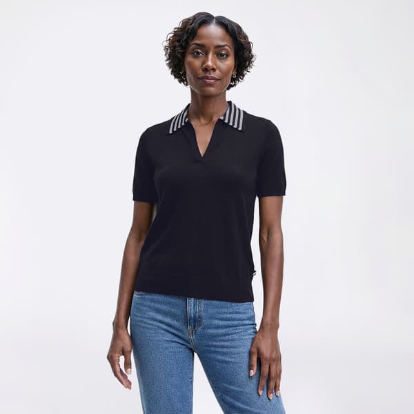 Womens Nautica Short Sleeve Split Neck Sweater With Stripe Collar - image 