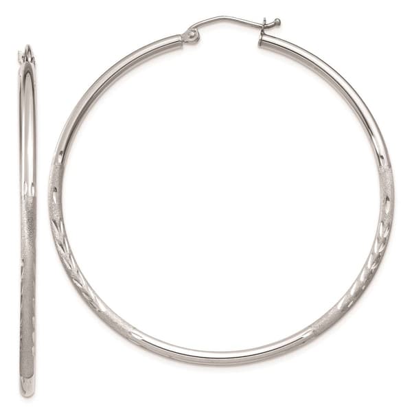 Gold Classics&#40;tm&#41; 14k White Gold Satin 50mm Hoop Earrings - image 