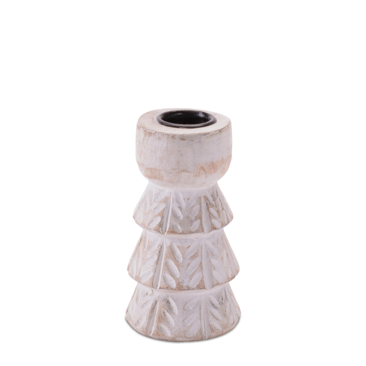 Melrose White Washed Wood Taper Candle Holder - Set of 2