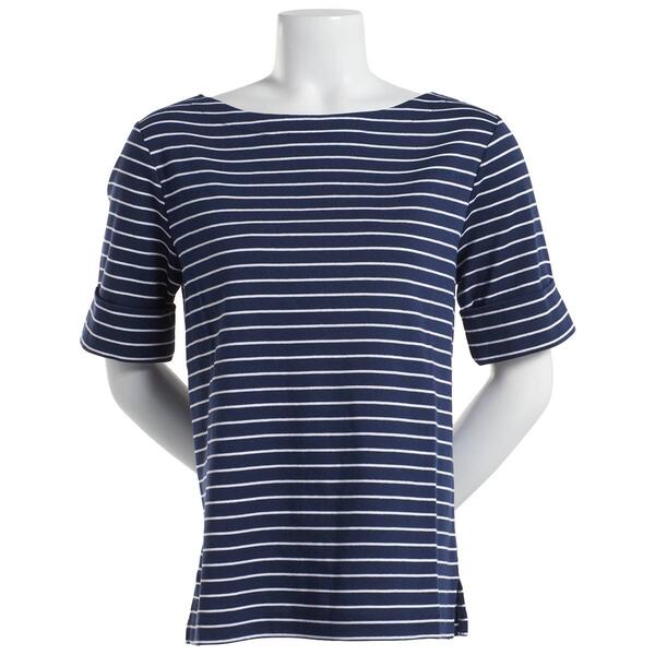 Womens Hasting & Smith Elbow Sleeve Stripe Boat Neck Top - image 