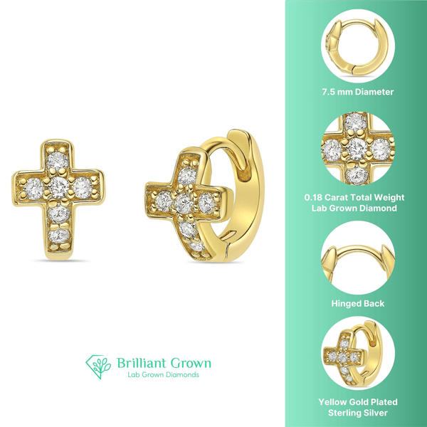 Brilliant Grown Gold-Plated Lab-Grown Diamond Cross Hoop Earrings