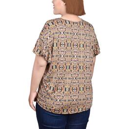 Plus Size NY Collection Short Bell Sleeve Blouse-Colorful
