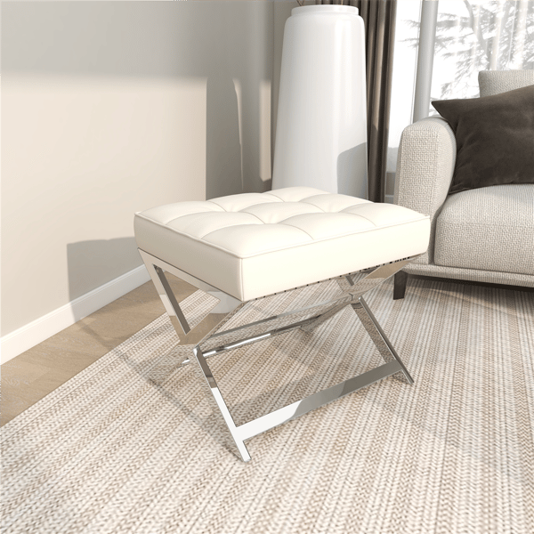 9th & Pike® Modern White Leather Ottoman Stool