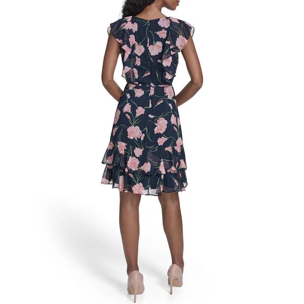 Womens Tommy Hilfiger Short Sleeve Pink Floral A-Line Dress