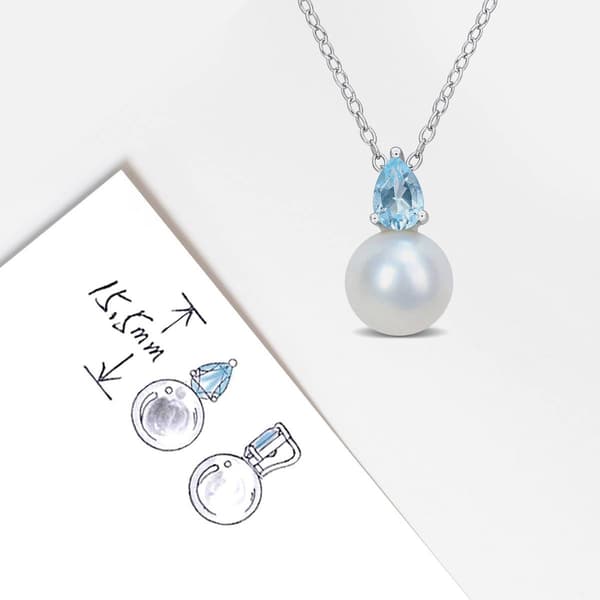 Gemstone Classics™ Freshwater Pearl & Blue Topaz Pendant
