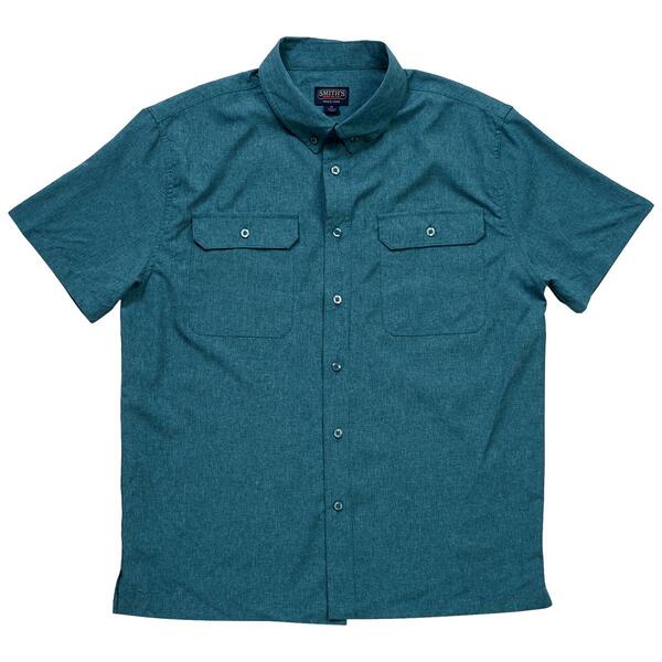 Mens Smith''s Solid Woven Short Sleeve Button Down Shirt - image 