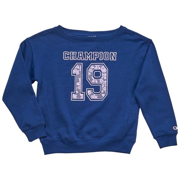Girls (7-16) Champion® Crochet Varsity Off The Shoulder Crew