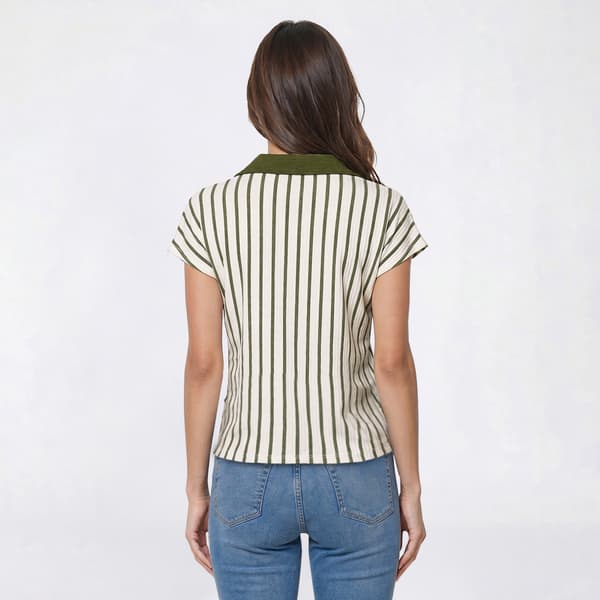 Womens Cure Short Sleeve Stripe Tie Front Hem Blouse