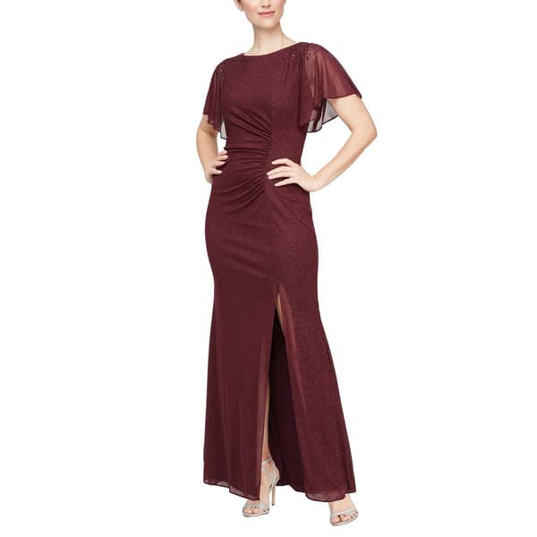 Petite SLNY Flutter Sleeve Solid Glitter Mesh Maxi Dress - image 