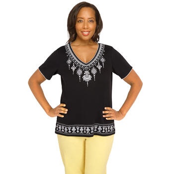 Petite Alfred Dunner Summer In The City Ethnic Embroidery Top - Boscov's