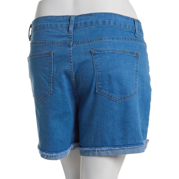 Juniors Plus California Vintage 1 Button Fray Hem Roll Cuff Short